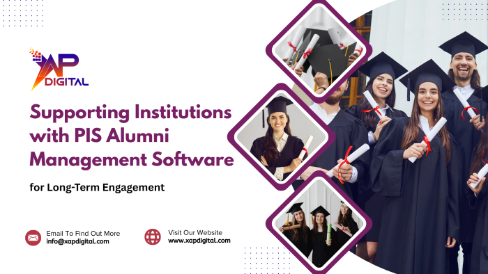 Graduates celebrating with diplomas while highlighting PIS Alumni Management Software for long-term alumni engagement and institutional relationship management.